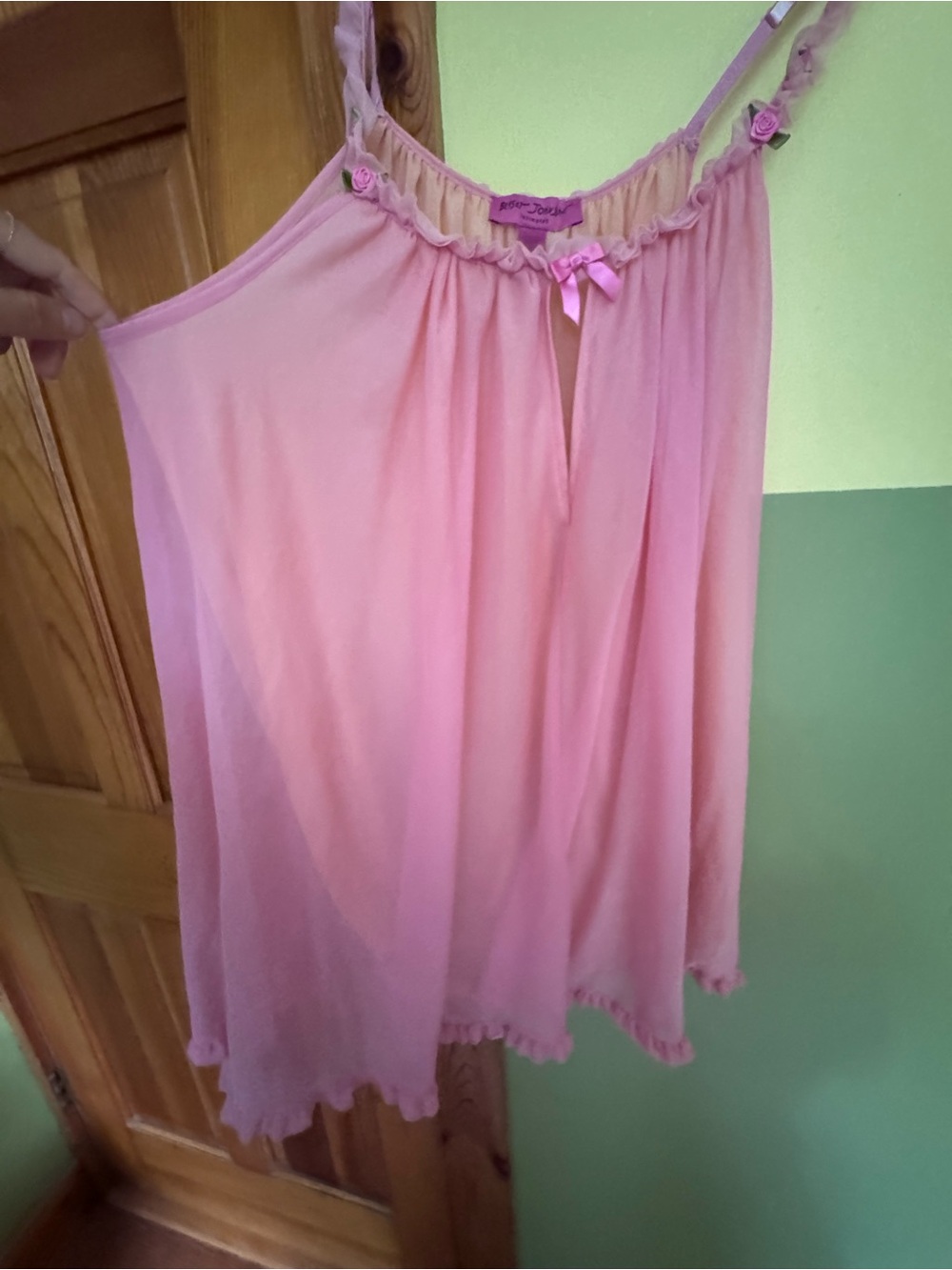 Pink Sheer Babydoll Chemise with Bow Detail  1+1 free